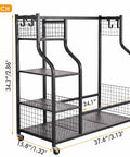 Extra Large Golf Bag Rack Stand Organizer For Garage Built To Last Holds 2 Bags And Gear With 4 Heavy Duty Hooks 3 Shelves And Net Shelf