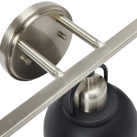 Dope Three Light Vanity Light With Shaded Globe Bulbs Metal Wall Mount In Matte Black With Brushed Nickel Accents base detail