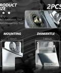 Steel components of Portable Stretch Belt Tool Kit for Cars Trucks and Carts shown with dimensions and features.