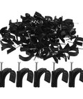 100 Piece 25mm Round Black Plastic Tubing Clamps With Steel Nails for pipe and hose support, shown in front and top view.
