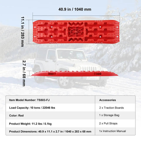 Long Red 10 Ton Traction Boards For Off Road Adventures, Beefy Heavy Duty Recovery Mats Made Of PP Material dimensions diagram