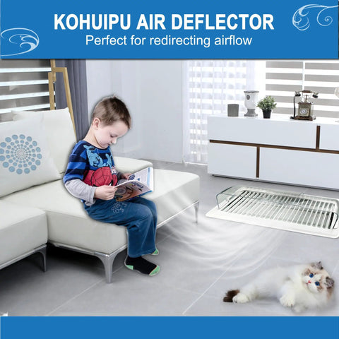 Child reading on couch near Magnetic Register Vent Deflector With Neodymium Magnets, Quick Airflow Direction For 9 To 14 Inch Vents