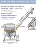 Diagram of Electric Screw Conveyor With Inclined Spiral Auger Feeder for Powder, 1.7m Height, 110V, 3m3/h Capacity, Industrial Use