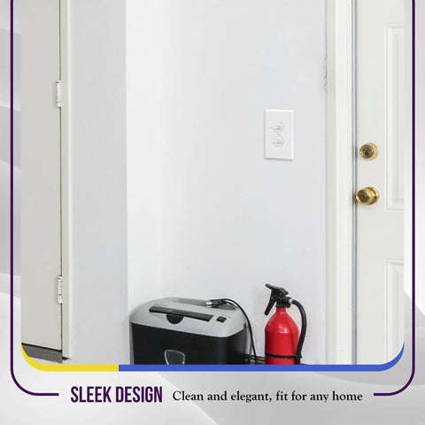 Jumbo Duplex Outlet Wall Plate Covers Oversize 1 Gang 5.5 By 3.5 Gloss Finish White Polycarbonate on wall near door