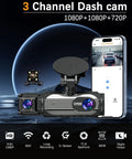 3 Channel Dash Cam For Cars Front Cabin And Rear Cameras With 1080P Resolution 32GB Card 5G Wireless WiFi Loop Recording Night Vision