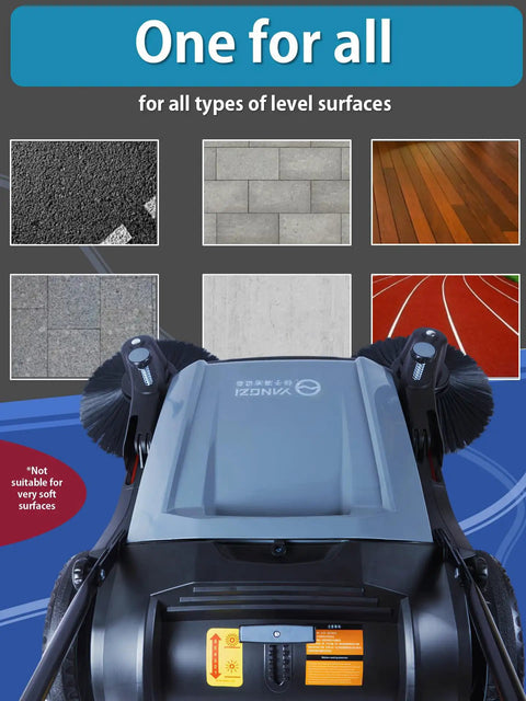 Manual Walk Behind Floor Sweeper With 41 Inch Sweeping Path And 55 Liter Bin No Cord Wrangling Daily Grind Workhorse For Concrete Shop Floors Baby Blue on various surfaces.