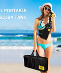 Woman with 1L Mini Scuba Tank Portable Breathing System For Underwater Adventures Delivers About 15 To 20 Minutes Of Air Reusable Lung Tank