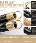 Two Pack 80 Lb Heavy Duty Double Loop Garage Door Extension Springs for 8x7 and 9x7 Doors with gold finish detailing