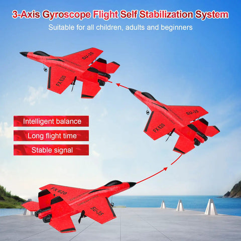 Super Easy To Fly 2CH RC Airplane With 2.4GHz Remote Control RTF Dope Jet Style SU35 FX620 in flight demonstrating gyroscope