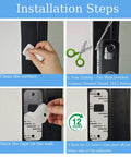 Installation steps for Heavy Duty Double Sided Adhesive Strips For Video Doorbells 4 Pack Mounting Tape That Sticks In Minutes No Drilling No Screws Mess Free Removal Stays Put For Blink Doorbell 2024 Model, illustrating surface preparation, cutting, tape application, and waiting period.
