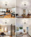 20.5 Inch Low Profile Ceiling Fan With Lights Bladeless Flower Shape Ceiling Light Fan in various room settings