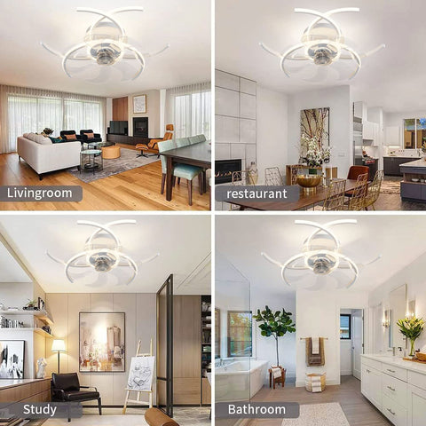 20.5 Inch Low Profile Ceiling Fan With Lights Bladeless Flower Shape Ceiling Light Fan in various room settings