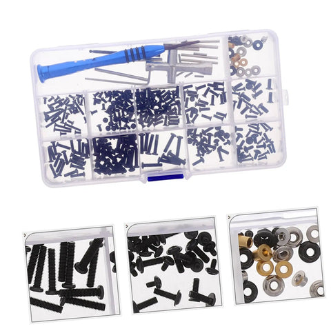 Must-Have RC Car Screw And Bolt Kit For Quick Repairs And Routine Maintenance With Wrench Included in a plastic organizer