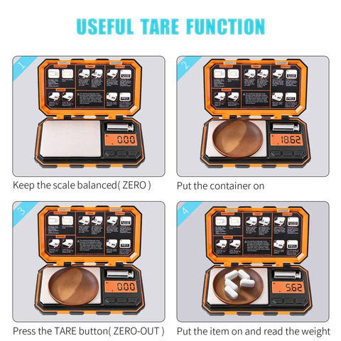 Digital Pocket Scale 0.05g To 500g Precision Scale For Jewelry, Coins, Coffee, Food Tare Function, LCD Display showing tare process