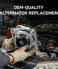 Technician installing Direct Fit Plug And Play Alternator Replacement For Santa Fe 2019 2020 under vehicle hood
