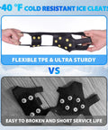Winter Ice Cleats For Boots And Shoes With 10 Stainless Steel Spikes showcasing flexible TPE and durability features