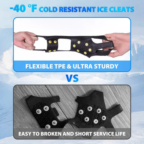 Winter Ice Cleats For Boots And Shoes With 10 Stainless Steel Spikes showcasing flexible TPE and durability features