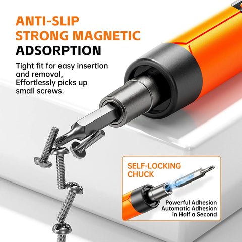 Close-up of anti-slip electric screwdriver with magnetic adsorption, part of 120-In-1 Mini Electric Screwdriver Set For Electronics Repair