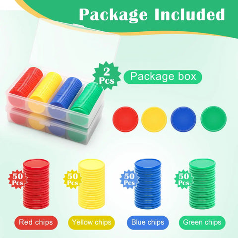 200 Piece Plastic Learning Counters Set With Storage Box In Four Colors For Math Counting Bingo And Classroom Games