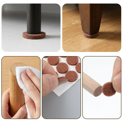 Top Shelf Self Sticky Felt Pads 48 Pack Brown Round Bumpers For Chair Legs And Cabinet Doors Floor Savers, self-stick pads applied on furniture.