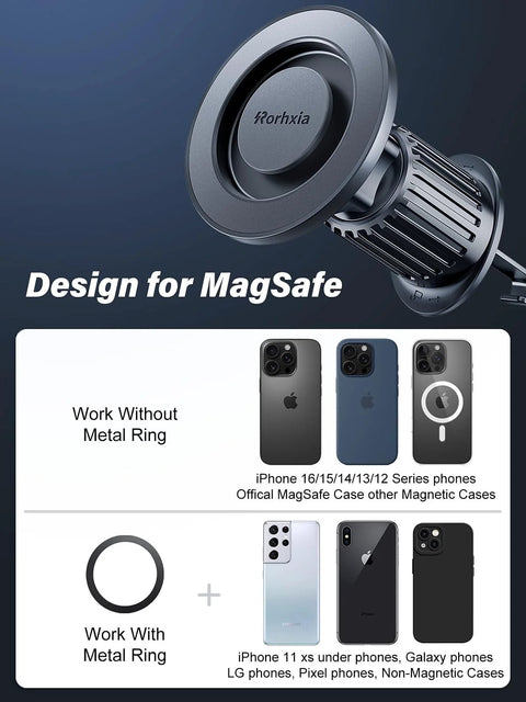 Rorhxia magnetic car phone mount with circular MagSafe magnet head for air-vent use, dark gray