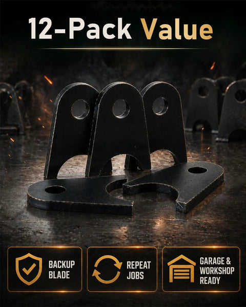 High Quality Premium Beefy Weld On Shock Mount Chassis Tabs Fits 1.5 Inch Round Tubes Rock Solid Heavy Duty Low Carbon Steel Build Tough Off Road Jeep Pickup Fab Ready 12 Pack displayed in a 12-pack arrangement.