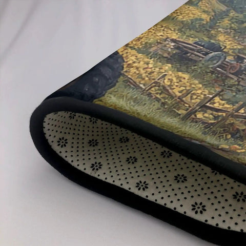 Close-up of Farmhouse Tractor Area Rug 36x24 Inch Soft Non Slip Floor Mat, showing design and non-slip backing, machine washable.