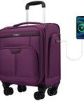 Underseat Carry On Luggage That Fits Under Airline Seats With Spinner Wheels, 16 Inch Softside Roller Bag, TSA Lock, Ultra Lightweight 6 Lb, 30L Capacity, Ideal Overnight Travel For Women, Purple