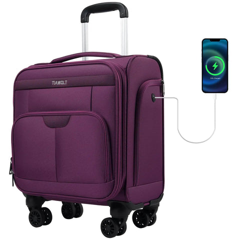 Underseat Carry On Luggage That Fits Under Airline Seats With Spinner Wheels, 16 Inch Softside Roller Bag, TSA Lock, Ultra Lightweight 6 Lb, 30L Capacity, Ideal Overnight Travel For Women, Purple