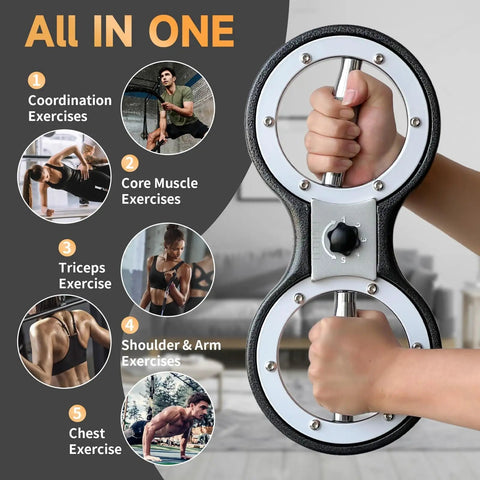 Close-up of 360 Degree Rotating Forearm Exerciser With Adjustable Resistance, showing hand grip and usage details.