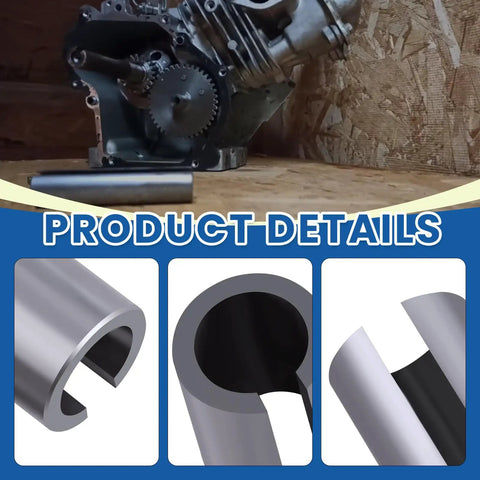 Heavy Duty Shaft Adapter From 1 Inch Straight Shaft To 1-7/16 Inch, Fits Gas Engine Pulleys, Includes 1/4 To 3/8 Inch Key, 2 Inch Long, Black, Sleeve Attachment For Easy Pulley Conversion, shown in close-up