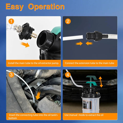 Step-by-step guide for using Heavy Duty Manual Oil Extractor Pump With 9L Spill Free Jug For Quick Fluid Drainage.