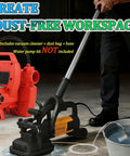 Heavy Duty Variable Speed Concrete Sander With Four Head Interlocking Extension Rods For Marble And Cement Polishing Industrial Grade Floor Grinder With Dust Proof Side Cover For 90 Degree Wall Grinding 220V Vacuum Ready shown in use with accessories