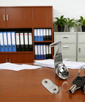 Five Eighth Inch Tubular Cam Lock Keyed Alike Zinc Alloy Lock with keys on desk near office cabinets