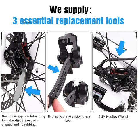 Close-up of hydraulic brake piston press tool in Four Pairs Beefed Up Bike Disc Brake Pads Kit For Shimano Deore XT SLX Saint