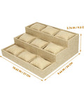 Top Linen Watch Tray With 9 Grids For Jewelry And Watch Storage. Khaki linen valet dish with three-tiered design.