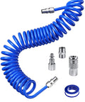 Repairable PU Recoil Air Hose 25 Feet For Air Compressors One Quarter Inch NPT Quick Coupler And I M Plug Kit 200 PSI Max Universal Connectors