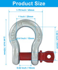 2 Pack Three Eighths Inch D Ring Shackles With Screw Pin, One Ton Working Load Limit, size dimensions in inches and mm