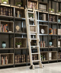 Pro Grade Sliding Door Hardware Kit with Stainless Steel Round Tube Rail System in home loft library without ladder