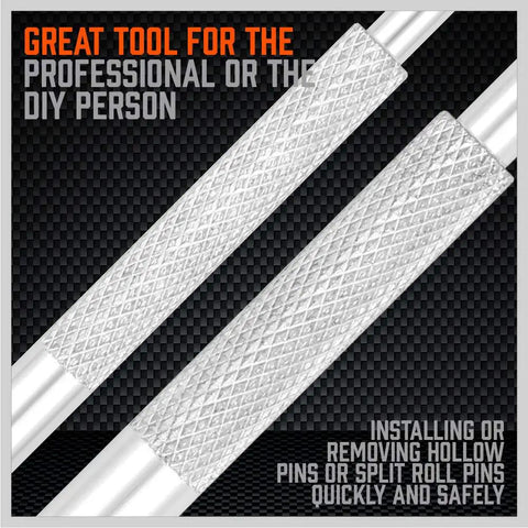Close-up of knurled steel handles from Roll Pin Starter Punch Set 7 Piece For AR Builds With Hollow End To Prevent Slips