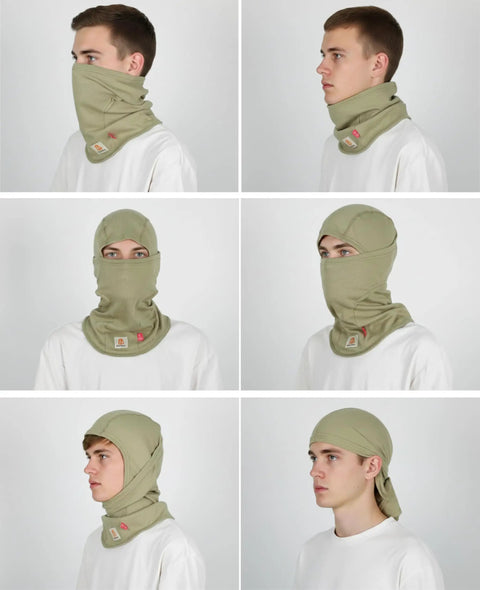 Pro Grade Flame Resistant Balaclava Face Mask Arc Rated NFPA 2112 Cat 2 Helmet Liner Hood For Welding Khaki Heavy Duty 7oz Cotton FR Knit