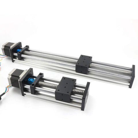 400mm Travel CNC Linear Stage Actuator With 1605 Ball Screw Double Optical Axis Rails Nema23 Stepper Motor kit on display