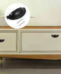 Semi Round Cabinet Drawer Pulls In Black Stainless Steel Cup Handles For Cabinets And Closets, shown on wooden dresser