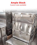 Industrial Grade Parts Storage Boxes With Heavy Duty Stainless Steel Toolboxes Rigid Handle And Quiet Hydraulic Lids For Easy Open Close Workshop Ready Rugged Garage Organizer For Tools And Small Parts, stacked stainless steel boxes