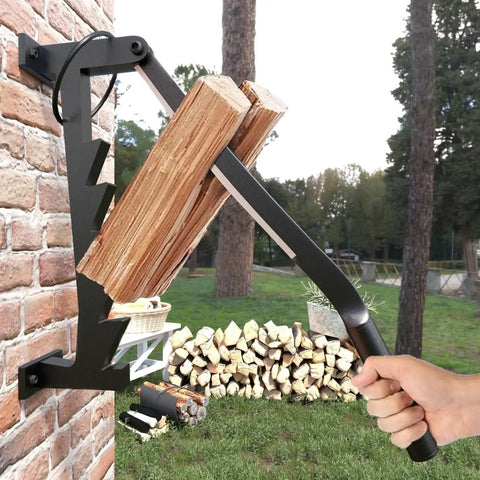 Wall Mount Firewood Splitter For Indoor And Outdoor Use, Easy Kindling Maker, cutting wood on brick wall