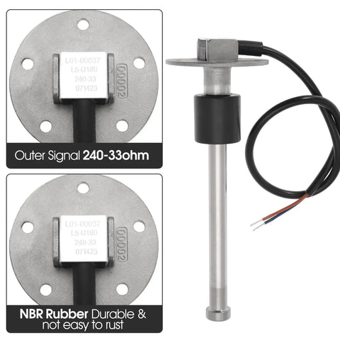Heavy Duty 316 Stainless Fuel Tank Sending Unit 240 Ohms to 33 Ohms 7 Inch Gauge Sender for Marine Boat RV Truck Water Level Gas Tank Sensor Built Tough Durable Reed Switch Output No Tank Adjustment Needed, 7-inch stainless sender