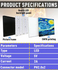 12 Piece Lit Lithophane LED Backlight Kit With Smart Control, product specifications with frame, panel, and CMYK print