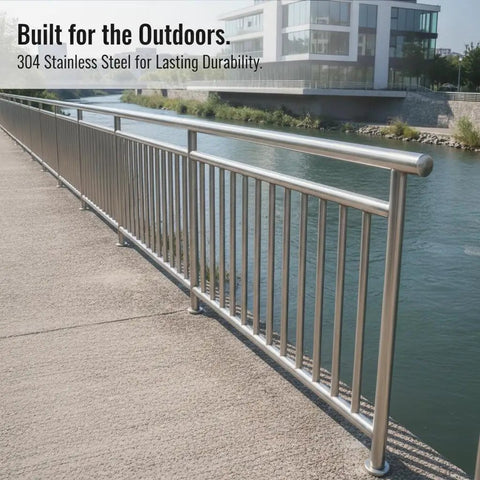 Heavy Duty Outdoor Railing Guardrail For Balcony And Deck Crafted From Top Shelf 304 Stainless Steel, river view design.