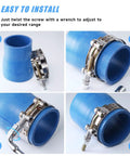 Sixteen Pack T Bolt Hose Clamps Set With Eight Size Options From 3/4 Inch To 2.5 Inch Including 1 Inch 1.25 Inch 1.5 Inch 1.75 Inch 2 Inch 2.25 Inch 2.5 Inch Premium 304 Stainless Steel Heavy Duty Radiator Hose Clamp Kit shown installed on blue hose