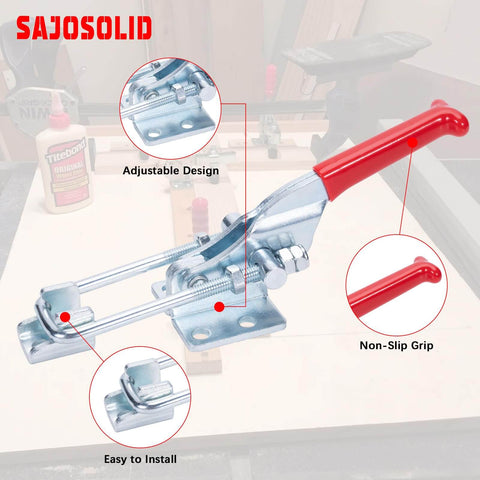 Beefy Six Pack Toggle Latch Clamp Set With 700 Lb Holding Power, self-locking design shown with adjustable features and non-slip grip.